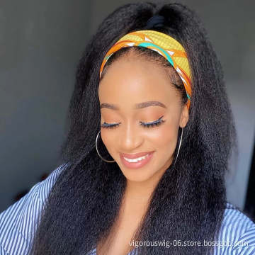 Yaki Wholesale Headband Wig Human Hair For Black Women Human Hair Headband Wig Headband Kinky Ponytail Human Hair Wig